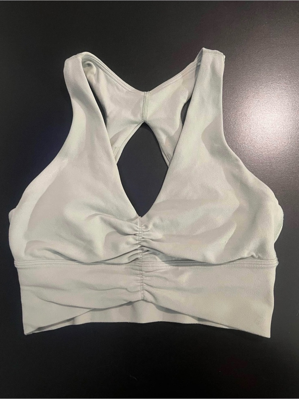 TNA Light Sage Ruched Front Racerback Sports Bra